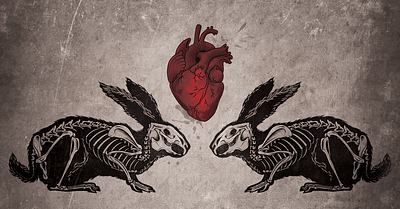 Bunnies anatomical bones bunny dark graphic design heart illustration love rabbit romantic skeleton valentine