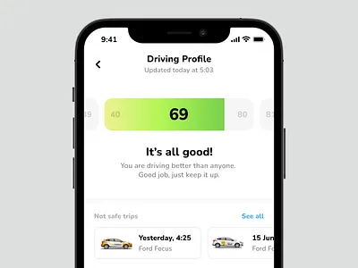 Taxi App - Driver's Profile car car rent car sharing clean driver driving flat ui lyft mobile app mobility profile ride statistic taxi trip uber ui ui component ui element