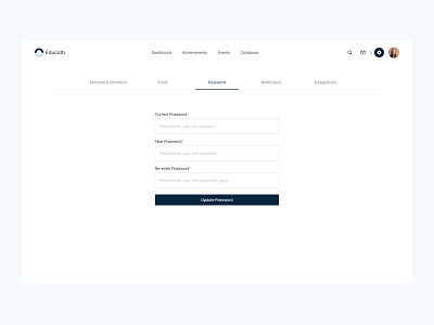 Educath: Password Interaction components configuration dash dashboard password data management data table design desktop editor form hover interface management password report saas dashboard setting setup ui ux