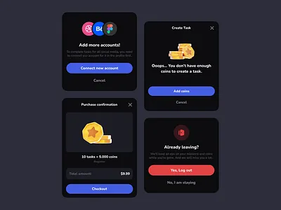 Bubbble.me - Modal Windows account check out confirmation connection dark ui dashboad dialog flat ui interface log out modal payment pop up promotion service ui ui component ui element ui kit ux