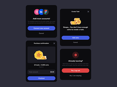 Bubbble.me - Modal Windows account check out confirmation connection dark ui dashboad dialog flat ui interface log out modal payment pop up promotion service ui ui component ui element ui kit ux