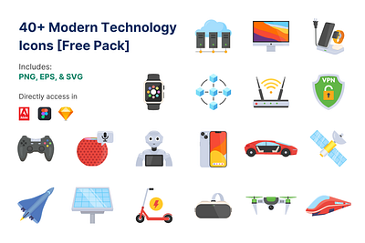 40+ Modern Technology Icons [Free Pack] graphic design icon icon collection icon pack icons illustration modern tech tech technology vector