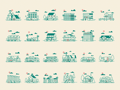 Vacation Home Illustrated Icons building camper city home hotel house icon icon set icons illustration line art living minimal motel town vacation