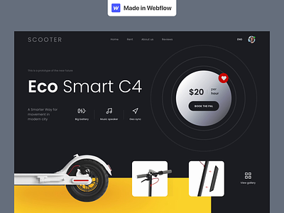 eScooter - Rental Service Website animation css design development front end interface nocode product scroll service ui ux web webflow website