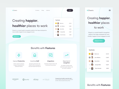 Cheerio ⌁ Employee Metal Health Platform SaaS Landing Page branding clean design flat font gradient graphic design green header hero home landingpage logo saas sans serif simple tosca ui vector web