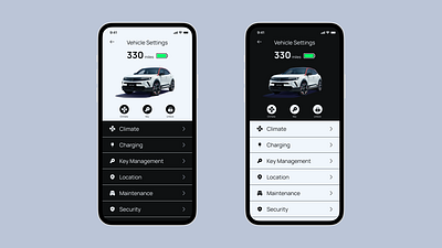 Settings Page Mobile UI - EV auto app automobile car dailyui electric car electric vehicle ev mobile settings ui uidesign vehicle