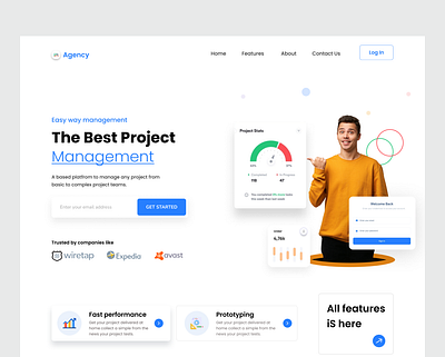 Project Management landing web UI activity agency design clean graphic design interface landing page management agency office project management saas landing page task manage task management ui ui design uiux ux design web design website design