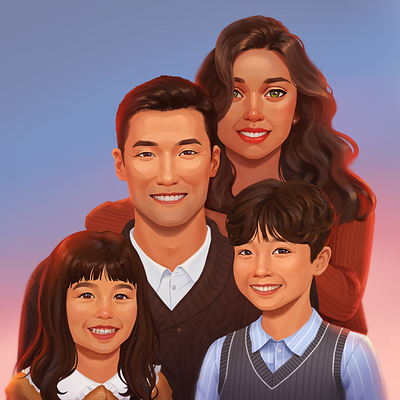 Adorable family portrait art digital art family hand drawn illustration portrait procreate