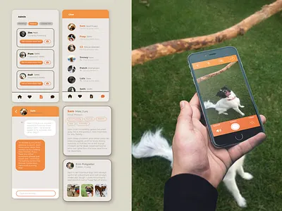 UI/UI App design: Tinder Dog adoption app app design branding cape town design designer logo portfolio south africa ui uiux user centered design user experience user research ux