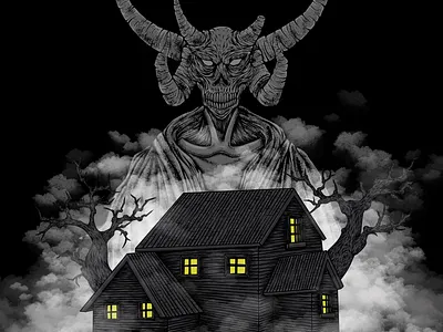 devil's house branding concept art dark illustration darkart design designer graphic design horror art house illustration illustrator metal procreate scary skull style t shirt