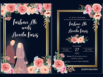 Floral Wedding Card Design | Graphicsbyzobia design floral design floral wedding invite graphic design graphic designs graphicsbyzobia illustration invitation design modern invitation wedding card design wedding ideas wedding invitation wedding invite design wedding list