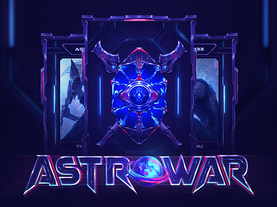 Sci-Fi Game Logo & Cards - AstroWar 🌠 board card cyberpunk fantasy futuristic galaxy game gaming logo mmorgp planet sci-fi space stylized trading ui
