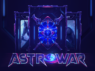 Sci-Fi Game Logo & Cards - AstroWar 🌠 board card cyberpunk fantasy futuristic galaxy game gaming logo mmorgp planet sci fi space stylized trading ui