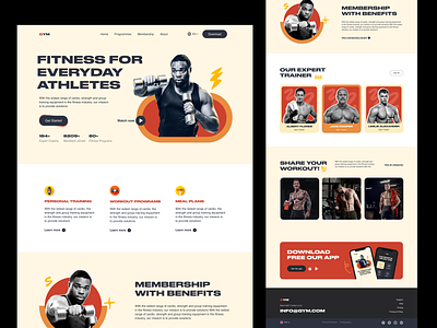 GYM-Fitness Landing Page clean design fitness gym health homepage landing page lifestyle minimal motivation muscle popular tranding 2023 sport training ui uiux webdesign website workout yoga