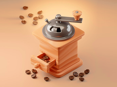 3D Vintage-styled Coffee Grinder 3d 3d art 3d coffee grinder 3d design 3d micro design 3d model 3d rendering 3d visual 3d visual identity beige palette clean coffee coffee grinder cozy vibe micro coffee grinder micro design micro living visuals warm warm colors