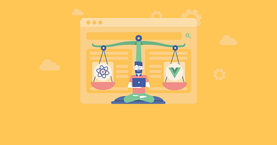 Vue vs React (article Illustration) branding design illustration ui vector web design