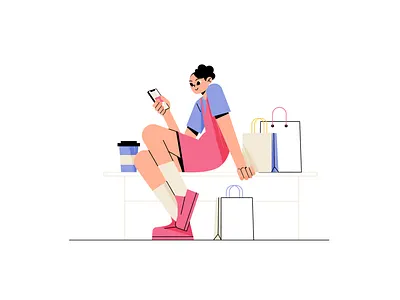 Shopping 2d 3d animation buy character design clothes coffee coffee shop curly girl groceries holiday mall money shopping spending money store taxy walk weekend