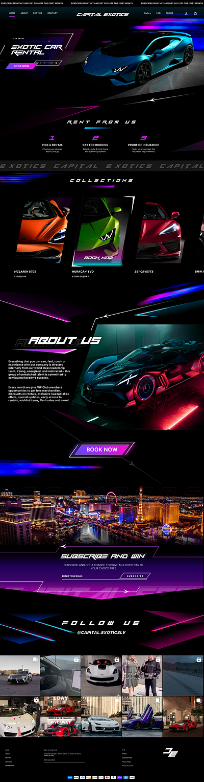 CAR RENTAL WEB DESIGN auto branding car rental graphic design lamborghini luxury modern website neon design retro shopify ui web design