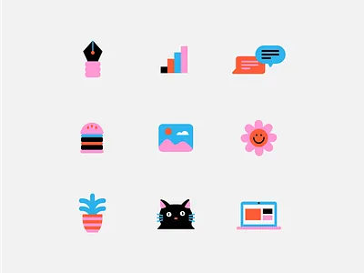 Rikki Janae - Icon Set brand identity branding character design cute graphic design icon icon system iconset illustration logo tech company ui vector