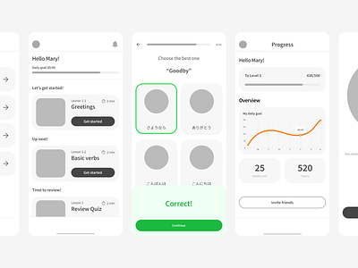 Wireframe: Language learning app app design language learning mobile ui ux