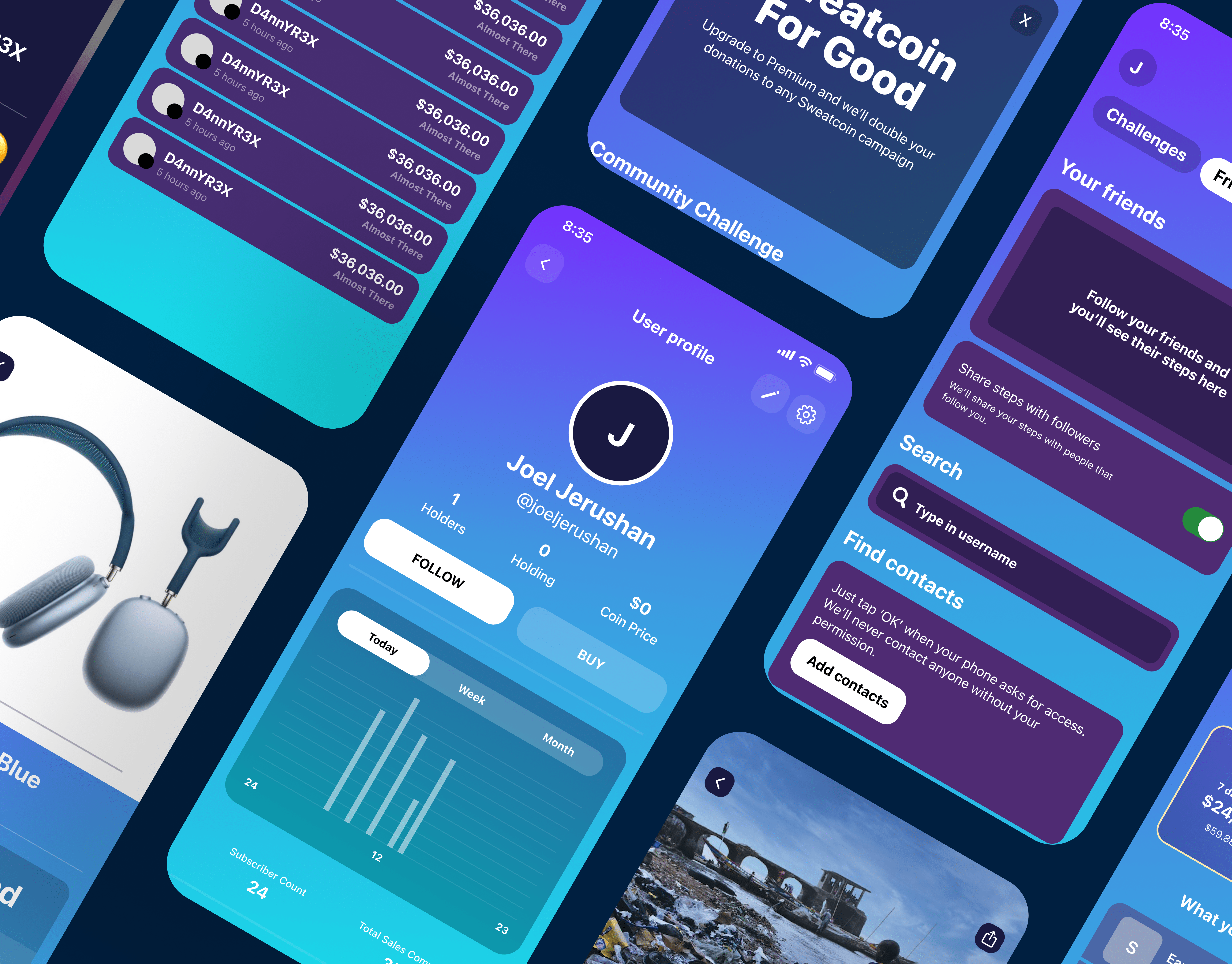 Sweatcoin Mobile App branding design figma graphic design illustration ios logo portfolio ui ux vector