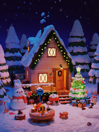 christmas cabin！ 3d blender illustration