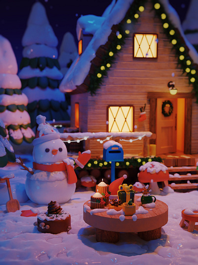 christmas cabin！ 3d blender illustration