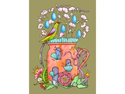 Hollyday artistic bird design graphic holliday house illustration ink markers watercolor