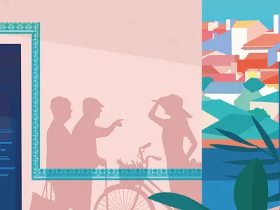 "Market Place" artwork bike country digital illustration france illustration illustrator market pop art village