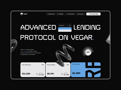 Advanced lending protocol on Vegar banking bitcoin blockchain clean creative credit card crypto defi finance forex home page invest landing page minimalist nft trader trading uiux web design website