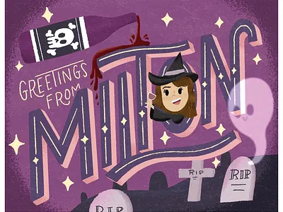 Hometown Halloween Postcard design hand lettering illo illustration lettering postcard