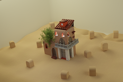 Eastern house middle of desert 3d 3d design 3dblender 3dhouse 3dillustration 3dmodeling animation blender concept desert design eastern illustration isometric