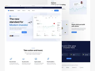 Schema - Investment - Landing Page animation brand guideline branding business design design system dipa inhouse finance financial graphic design investment motion graphics saas stock ui design ux design web web design website wireframe