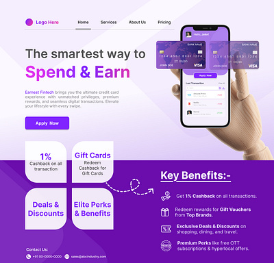 Digital Credit Card Landing Page – UI/UX Design credit card ui digitalbanking figmadesign financedesign fintech landing page modernui uiuxdesign userexperience web design