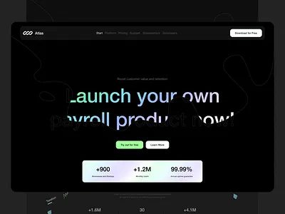 Atlas - SaaS Landing Page UI Webdesign Concept dark webdesign fintech payroll website saas saas design saas webdesign saas website ui design webdesign