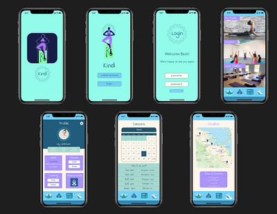 Kind Yoga Mobile App Design adobe illustrator adobe photoshop app design design designer graphic design logo and branding logo design mobile app mobile design ui