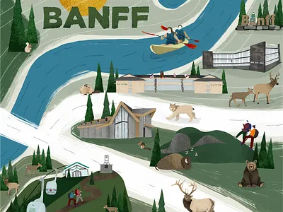 Welcome to Banff adobefresco banff banff national park design graphic design graphic map illustrated map illustration landscape map mountain illustration mountain town