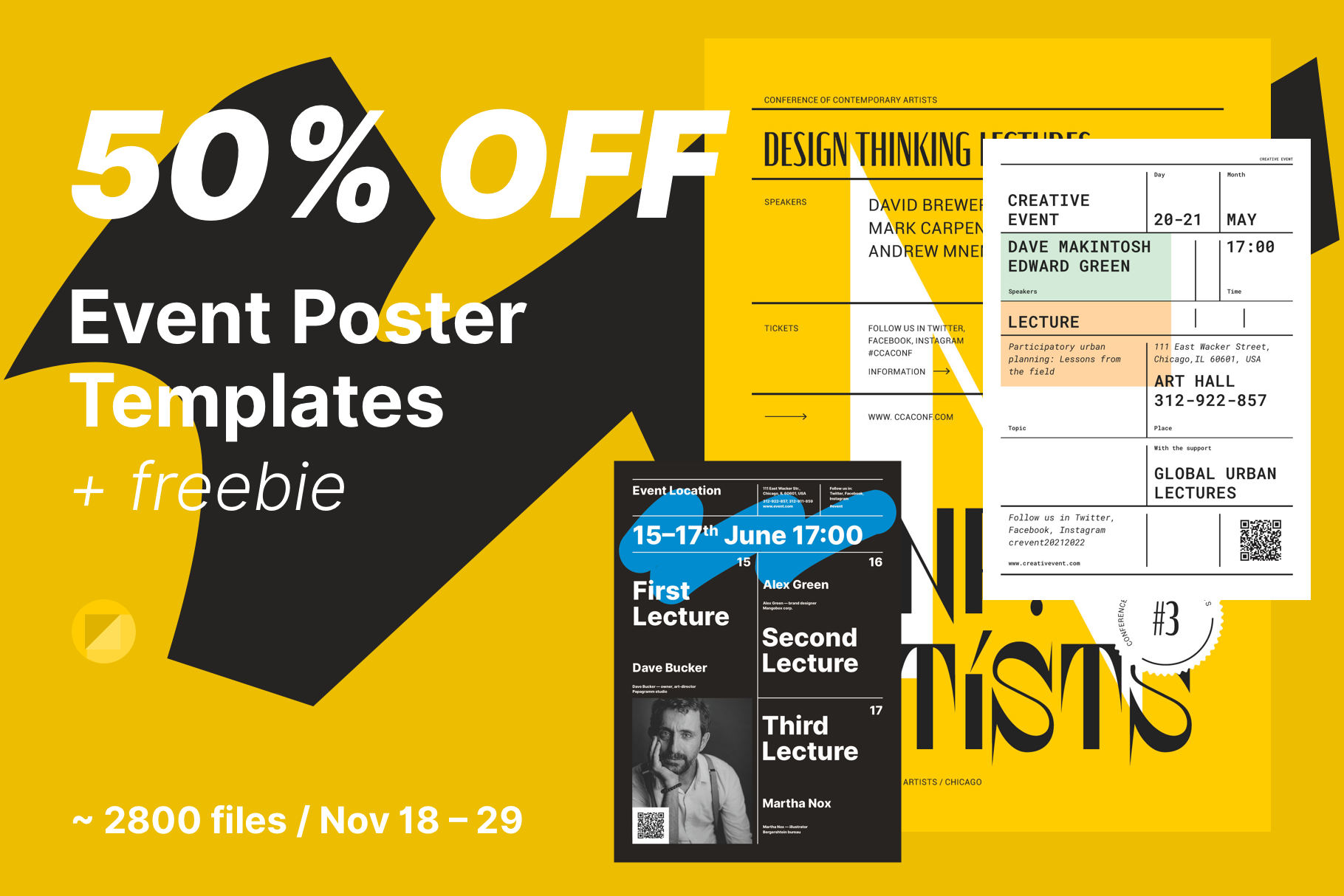 50% OFF, Event Poster Bundle advertising bundle cyber monday discount event flyer invitation offer poster print ready program promo sale schedule template vector