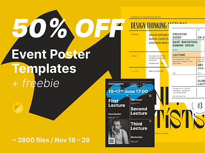 50% OFF, Event Poster Bundle advertising bundle cyber monday discount event flyer invitation offer poster print ready program promo sale schedule template vector