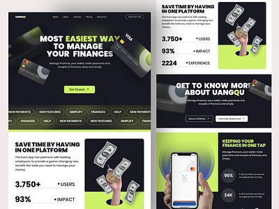 UANGQU - Finance Website Landing Page bank bank card card clean earning finance fintech green home page invest landing page learn money product design transaction visa web design website