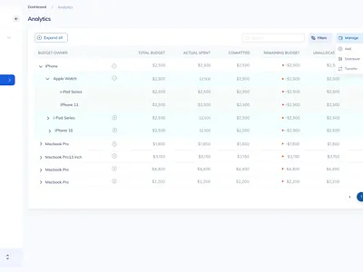 Budget Table view design typography ui ux ux design for dashboard ux for analytics ux for budget uxui for table view