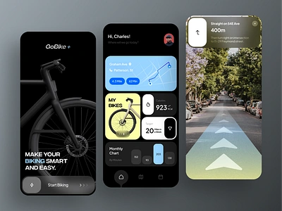 GoBike - Mobile App UI bike business drive driving electric ev garage interface map minimal mobile app modern ui navigation ride scooter startup supercharger taxi uber vehicle