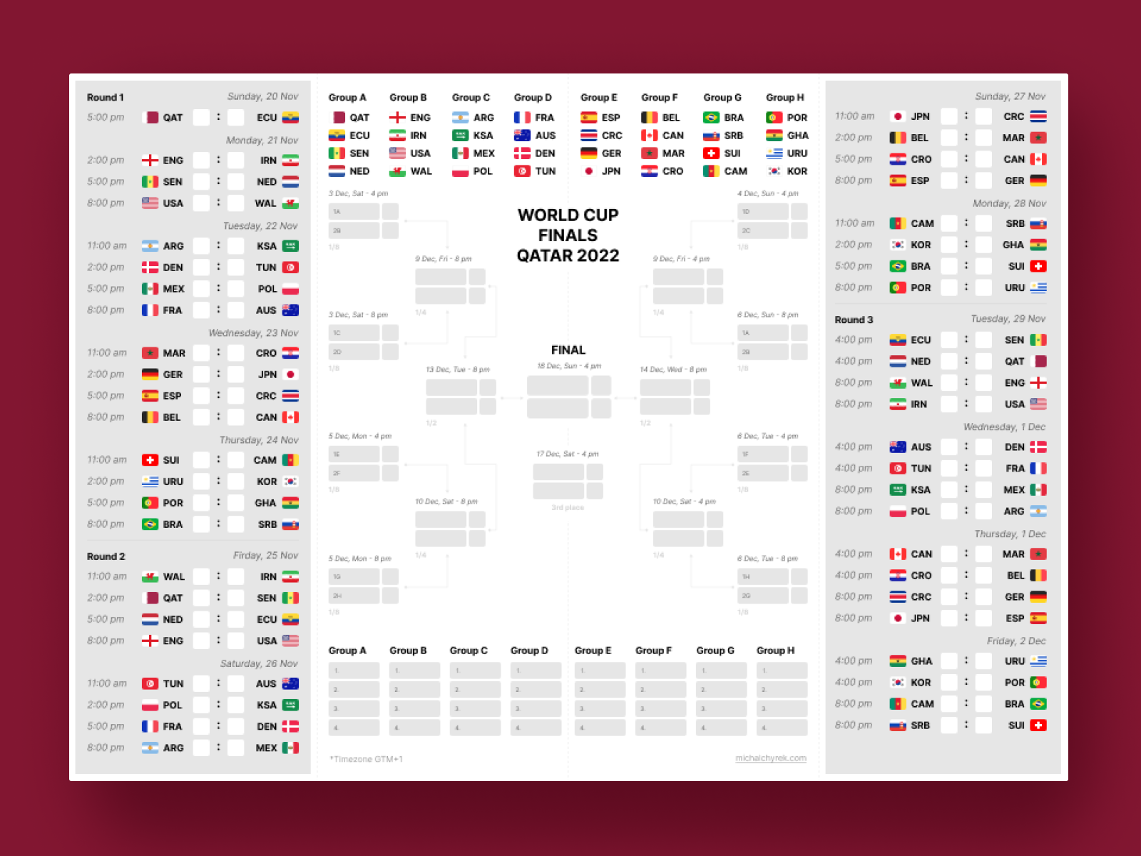Printable World Cup schedule by Michal Chyrek on Dribbble