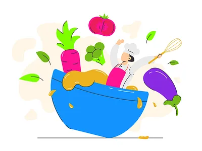 Illustration of a mad cook in a bowl flat illustration vector