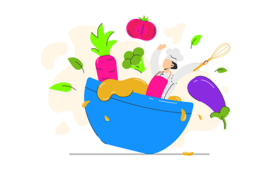 Illustration of a mad cook in a bowl flat illustration vector
