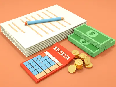 FINANCE 3d 3d designer art calculator cinema 4d coins design dollar graphic design green illustration money orange paper papermoney pen pencil ui work write