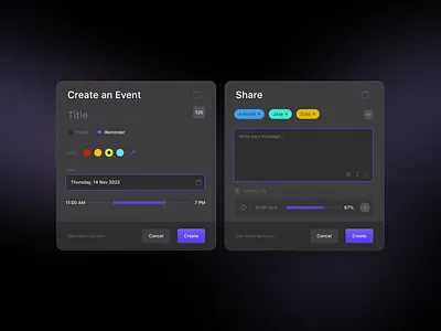 Event Creator app autolayout components concept dark mode dashboard editor elements event eventcreator figma idea inspiration product design typography ui upload file ux visual system widget