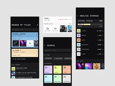 File Management Mobile App android dark design files fireart fireart studio iso manage mobile modern storage ui ux