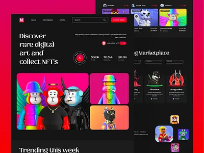 NFT Marketplace Landing Page colorful web design header landing page moonstar nft nft nft design nft landing page nft marketplace nft website trend web web3 website