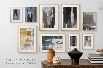 Abstract painted wall art set. Posters, carpets, prints. Digital card hand painted
